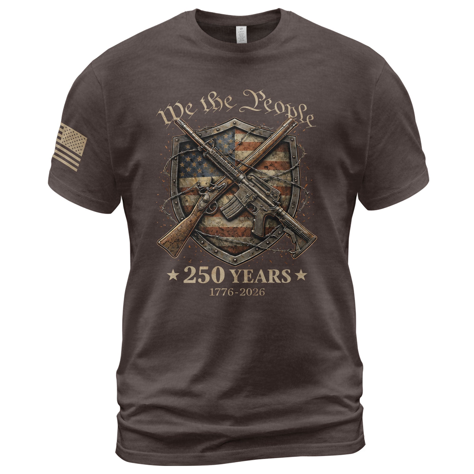 USA 250th Anniversary 250 Years Shirt 1776-2026 We The People Shield Rifles Patriotic Mental Iron Will